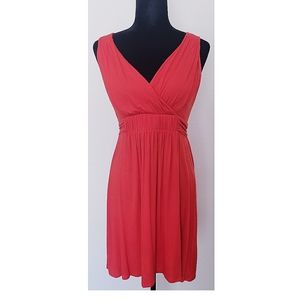 ELLE ORANGE SOLID V-NECK SLEEVELESS KNEE LENGTH DRESS